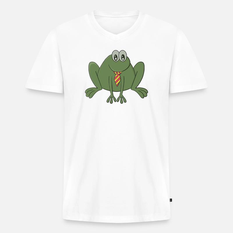 Frosch mit Krawatte - Männer Premium Bio T-Shirt mit V-Ausschnitt - Weiß
