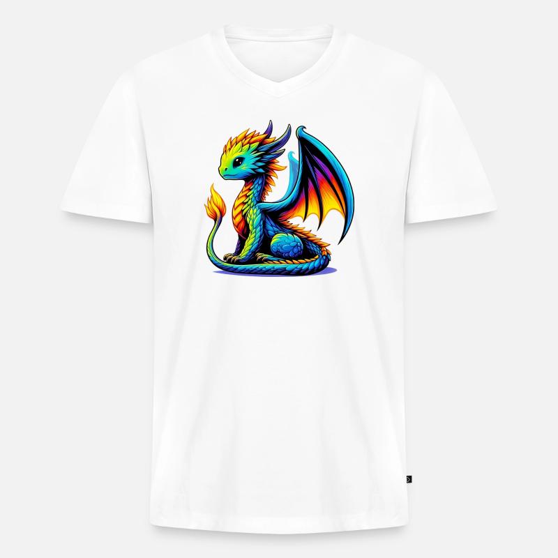 Drache - Männer Premium Bio T-Shirt mit V-Ausschnitt - Weiß