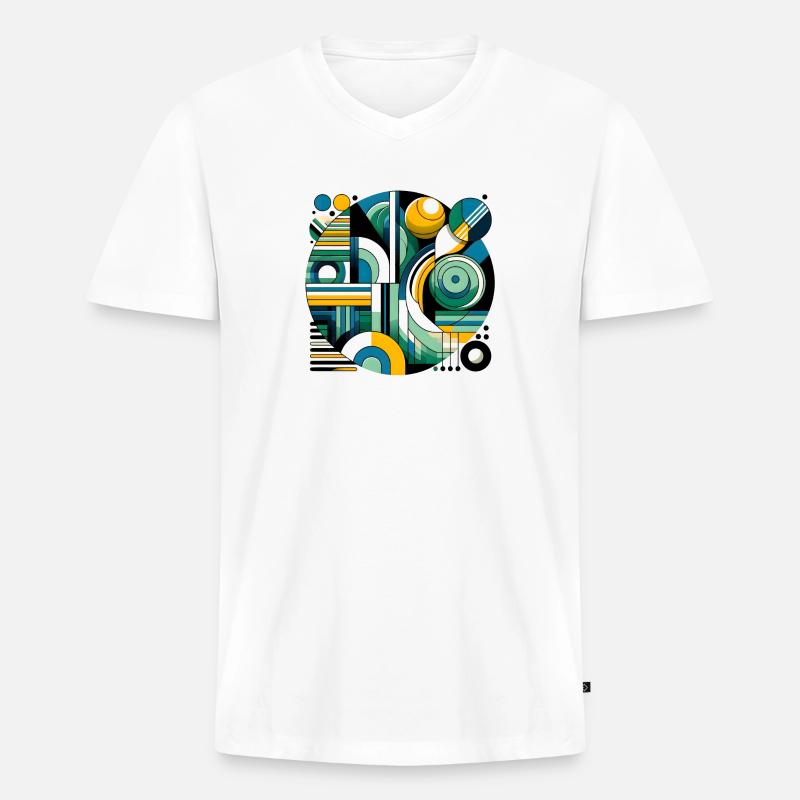 Neon Geometry — Retro Pulse - Männer Premium Bio T-Shirt mit V-Ausschnitt - Weiß