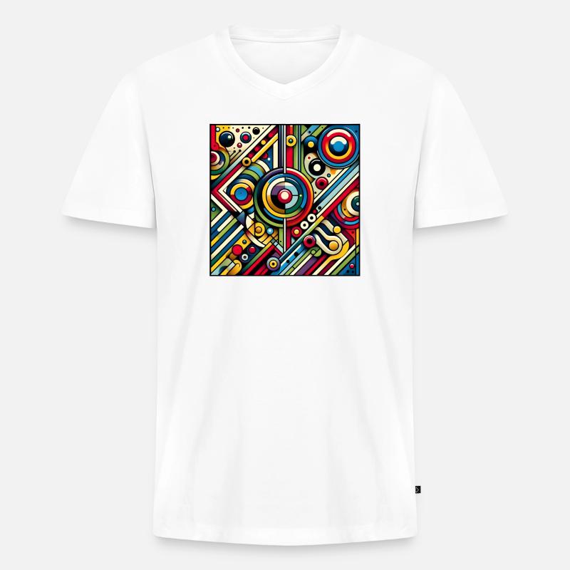 Neon Geometry — Circuit Pop - Männer Premium Bio T-Shirt mit V-Ausschnitt - Weiß