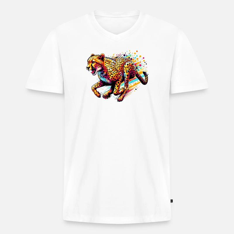 Gepard - Männer Premium Bio T-Shirt mit V-Ausschnitt - Weiß