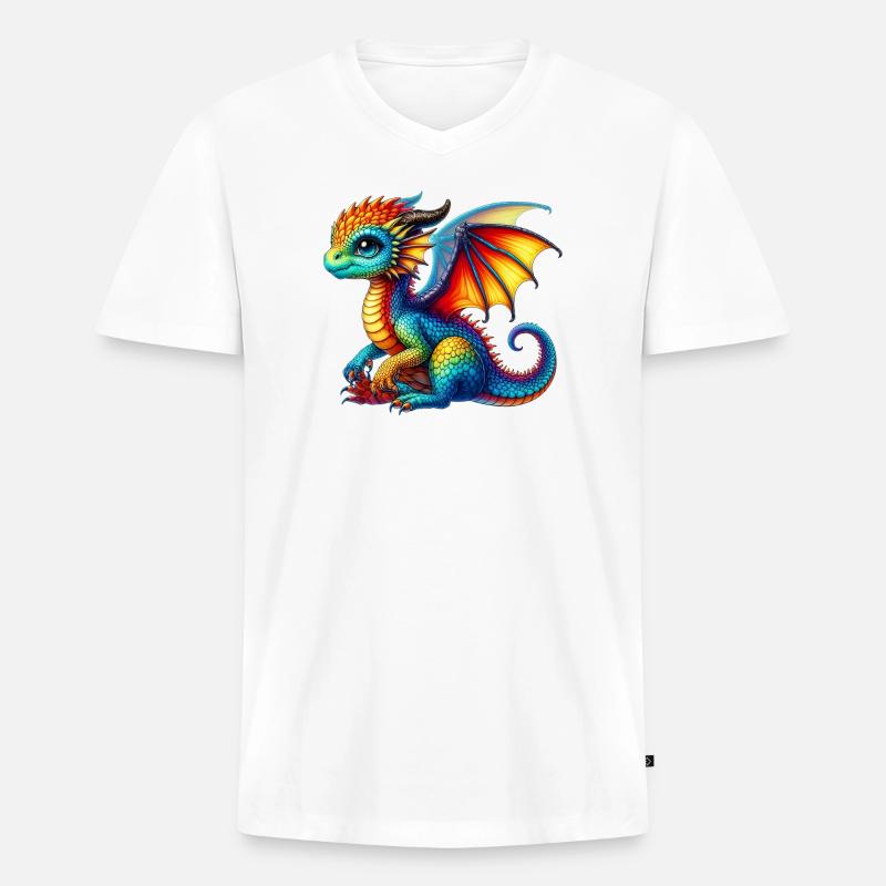 Drache - Männer Premium Bio T-Shirt mit V-Ausschnitt - Weiß