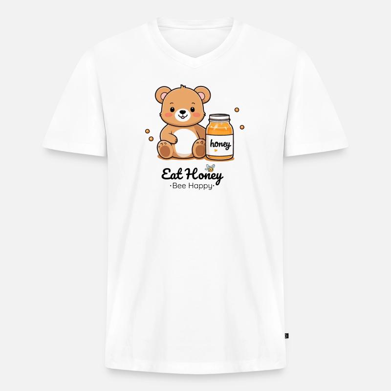 Kuschelbär mit Honigglas - Männer Premium Bio T-Shirt mit V-Ausschnitt - Weiß