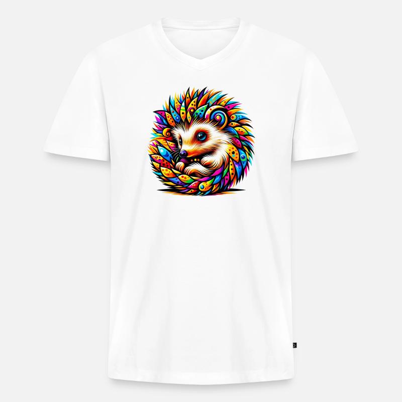 Igel - Männer Premium Bio T-Shirt mit V-Ausschnitt - Weiß