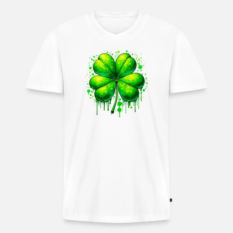 Vierblättriges Kleeblatt - Männer Premium Bio T-Shirt mit V-Ausschnitt - Weiß
