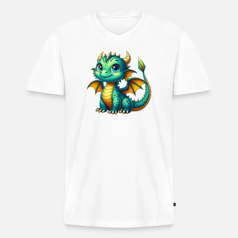 Drache - Männer Premium Bio T-Shirt mit V-Ausschnitt - Weiß