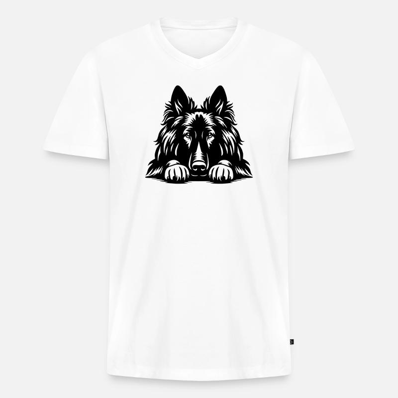 Tervueren Kopf mit Pfoten - Männer Premium Bio T-Shirt mit V-Ausschnitt - Weiß