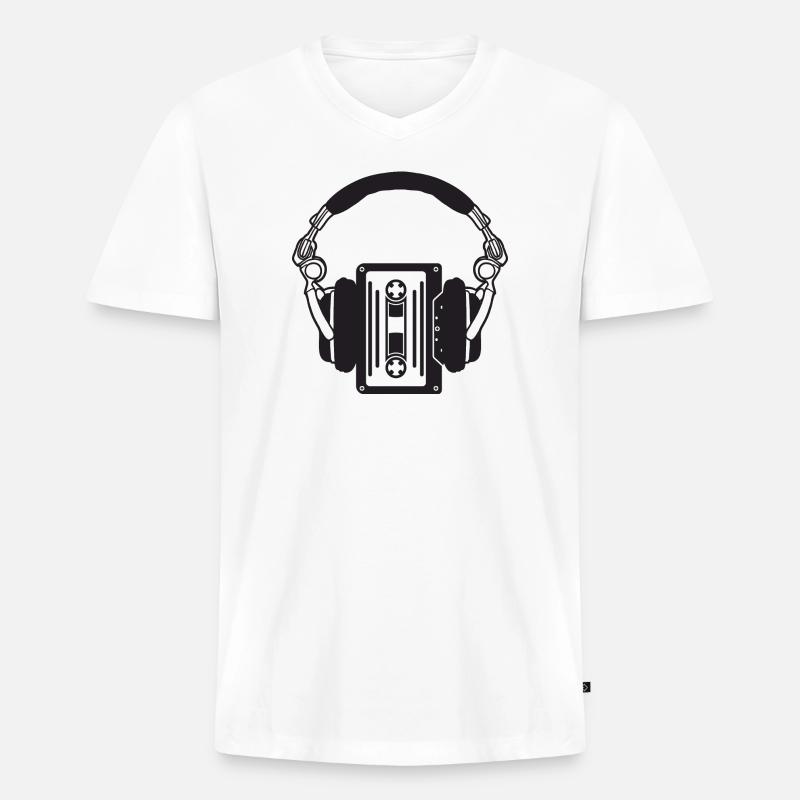 Retro-Kopfhörer mit Boho-Kassetten - Männer Premium Bio T-Shirt mit V-Ausschnitt - Weiß