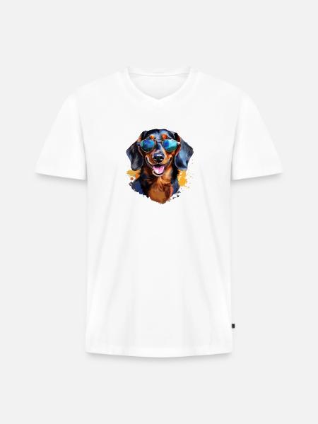 Dachshund with sunglasses - Men's Premium Organic T-shirt with V-neck - white