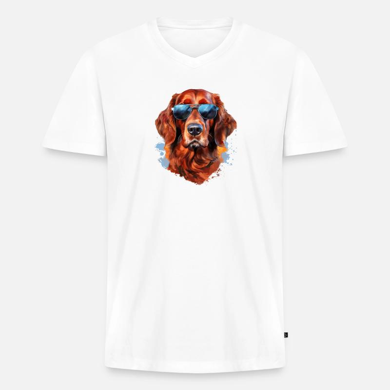 Irish Setter mit Sonnebrille - Männer Premium Bio T-Shirt mit V-Ausschnitt - Weiß