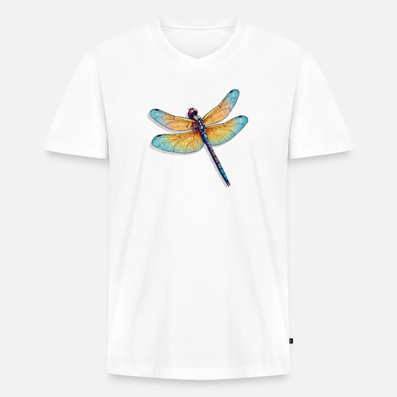 Farbenprächtige Libelle Illustration - Männer Premium Bio T-Shirt mit V-Ausschnitt - Weiß