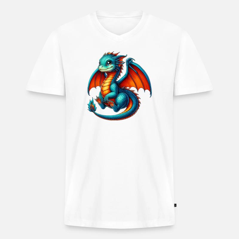 Drache - Männer Premium Bio T-Shirt mit V-Ausschnitt - Weiß