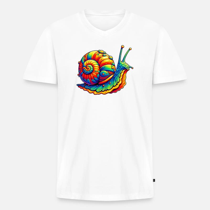 Schnecke - Männer Premium Bio T-Shirt mit V-Ausschnitt - Weiß