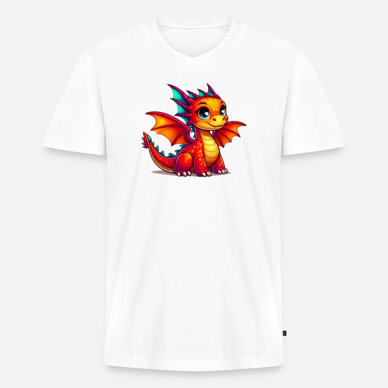 Drache - Männer Premium Bio T-Shirt mit V-Ausschnitt - Weiß