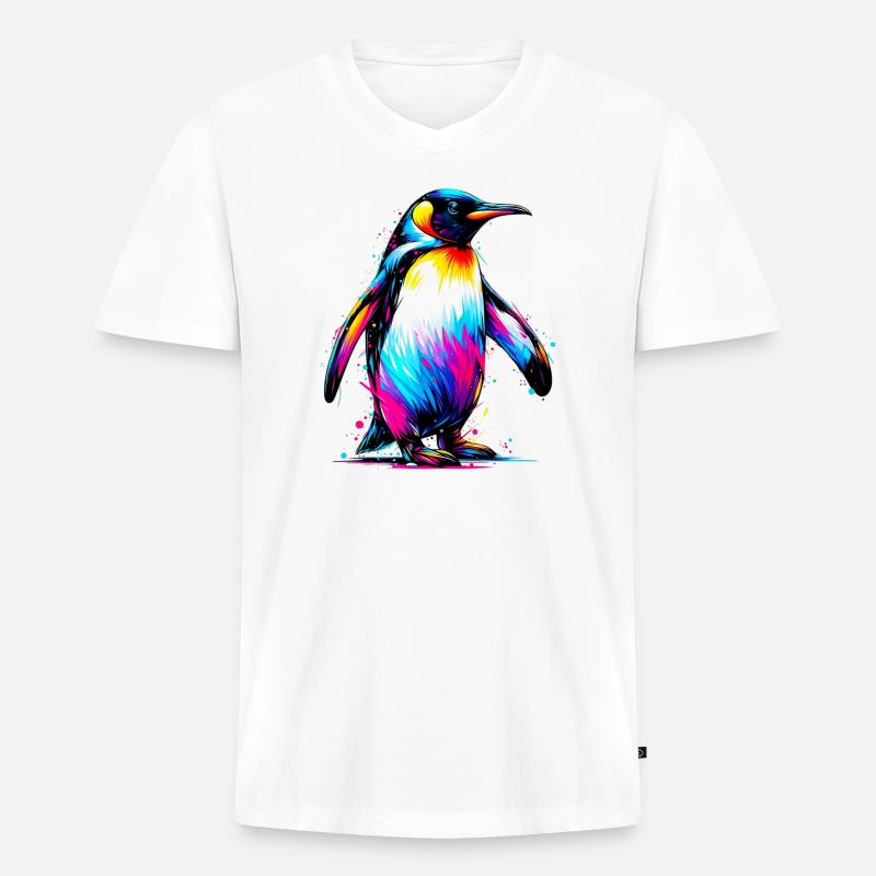 Pinguin - Männer Premium Bio T-Shirt mit V-Ausschnitt - Weiß