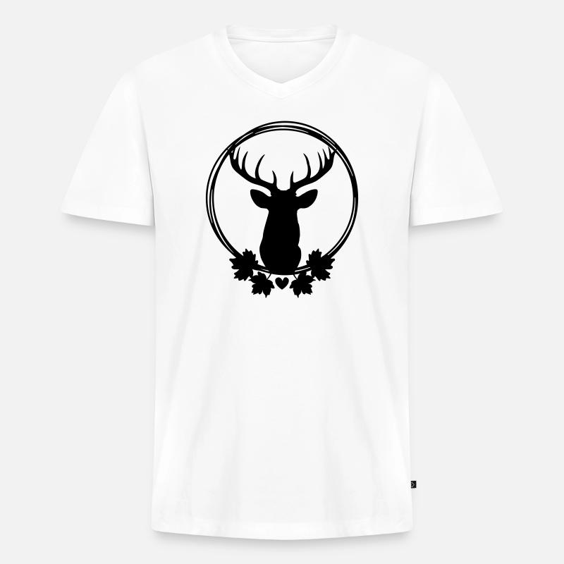 Kranz mit Hirsch - Männer Premium Bio T-Shirt mit V-Ausschnitt - Weiß