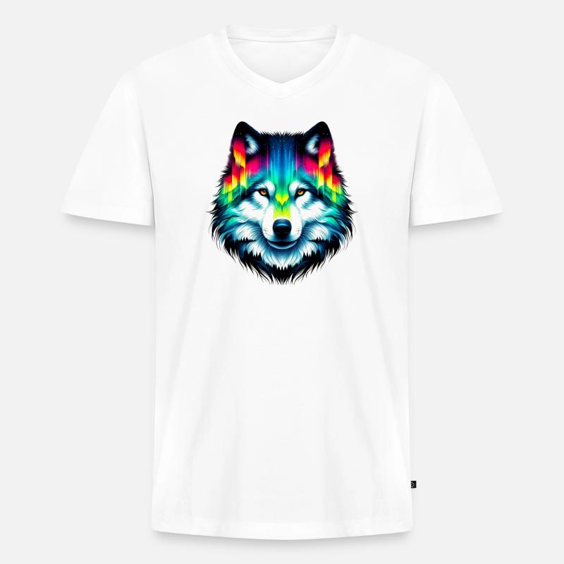 Wolf - Männer Premium Bio T-Shirt mit V-Ausschnitt - Weiß
