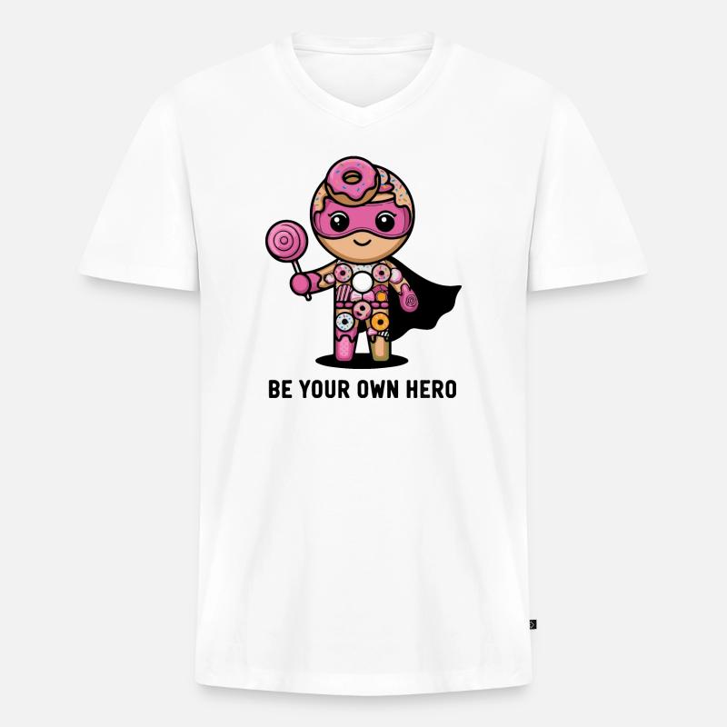 Sei dein eigener Helden-Donut-Charakter - Männer Premium Bio T-Shirt mit V-Ausschnitt - Weiß