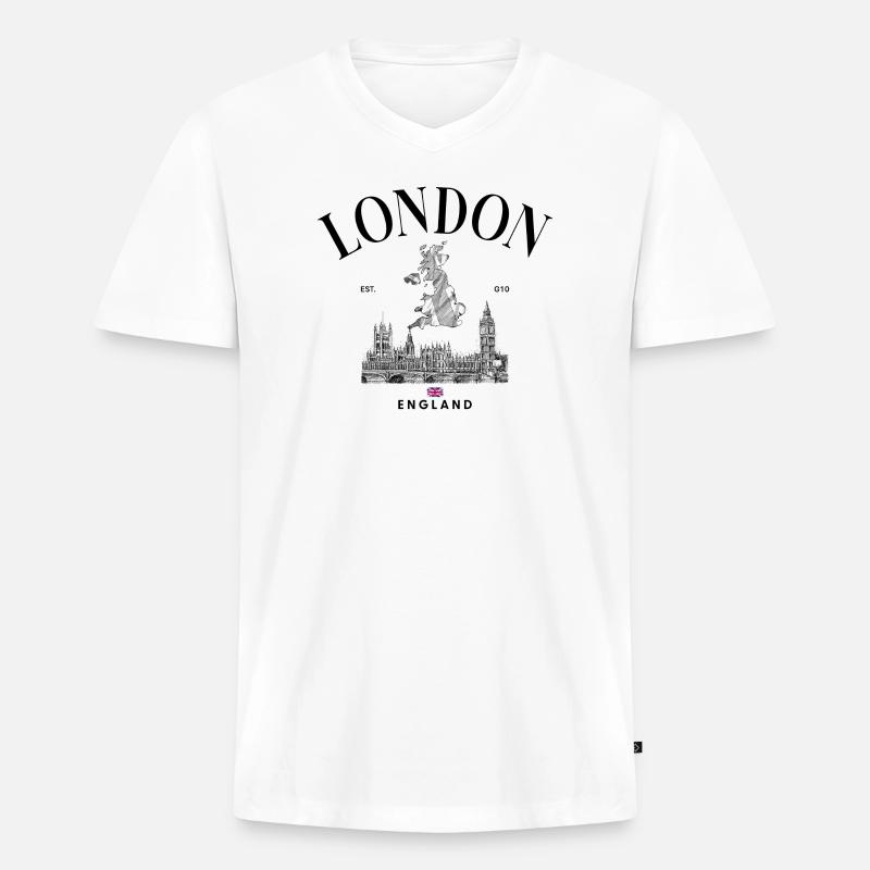 Tiny Union Jack auf Schwarz - Männer Premium Bio T-Shirt mit V-Ausschnitt - Weiß