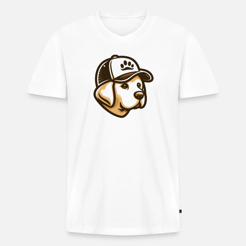 Labradorkopf mit Kappe - Männer Premium Bio T-Shirt mit V-Ausschnitt - Weiß