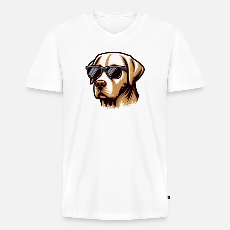 Cooler Labrador Hundekopf - Männer Premium Bio T-Shirt mit V-Ausschnitt - Weiß