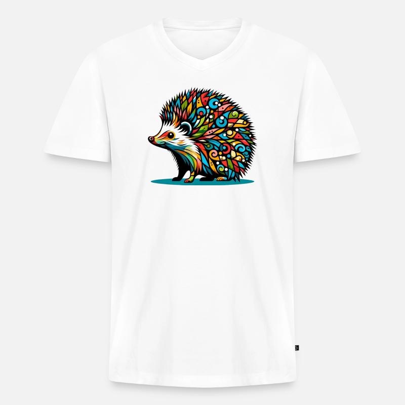 Igel - Männer Premium Bio T-Shirt mit V-Ausschnitt - Weiß
