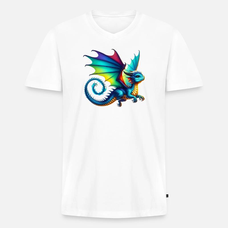 Drache - Männer Premium Bio T-Shirt mit V-Ausschnitt - Weiß