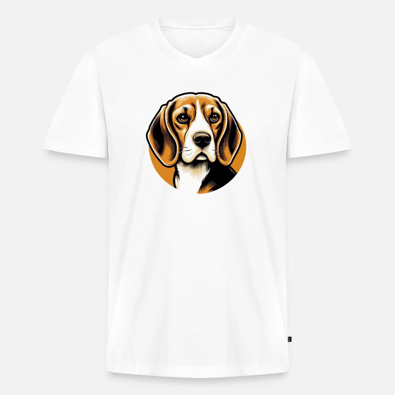 Beagle Hundekopf - Männer Premium Bio T-Shirt mit V-Ausschnitt - Weiß