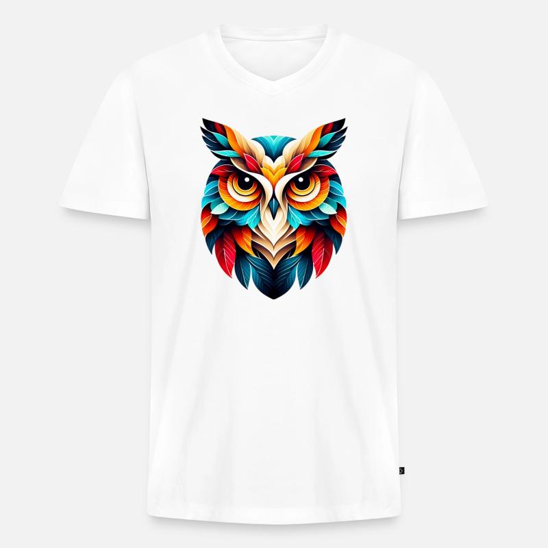 Eule - Männer Premium Bio T-Shirt mit V-Ausschnitt - Weiß