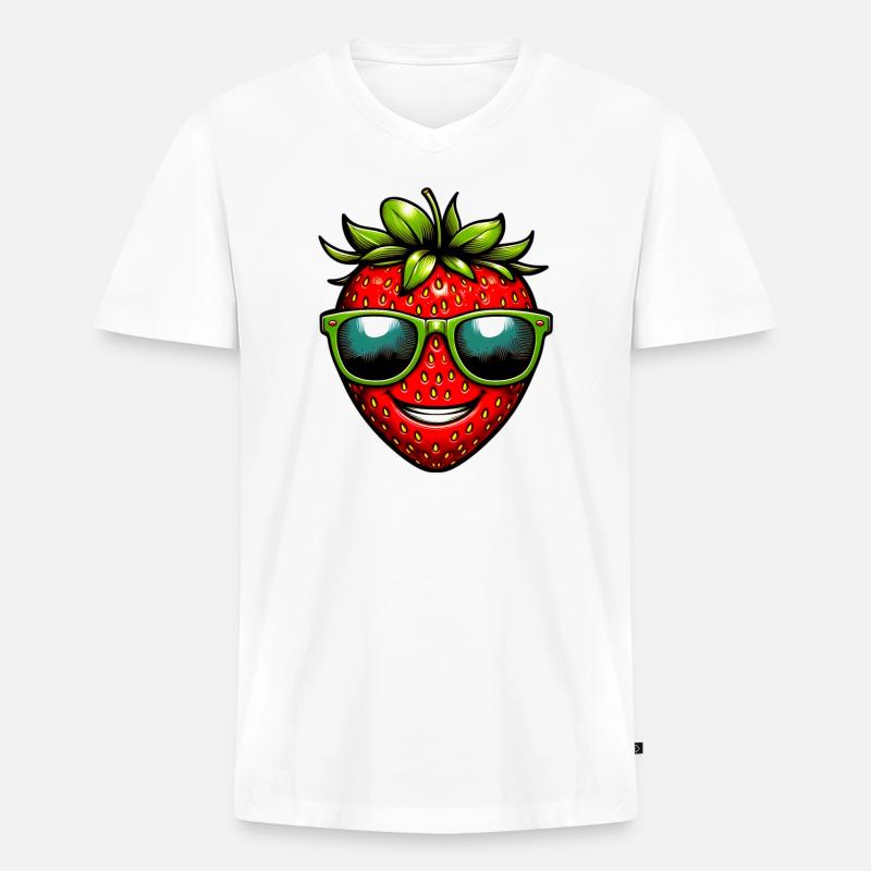 Erdbeeren Erdbeeren - Männer Premium Bio T-Shirt mit V-Ausschnitt - Weiß