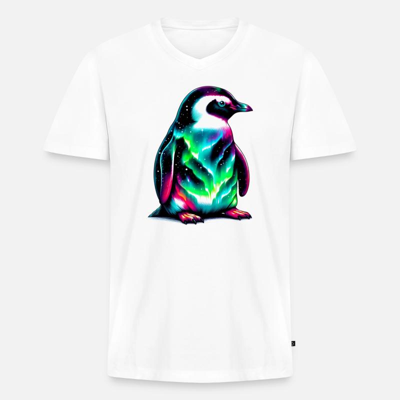 Pinguin - Männer Premium Bio T-Shirt mit V-Ausschnitt - Weiß