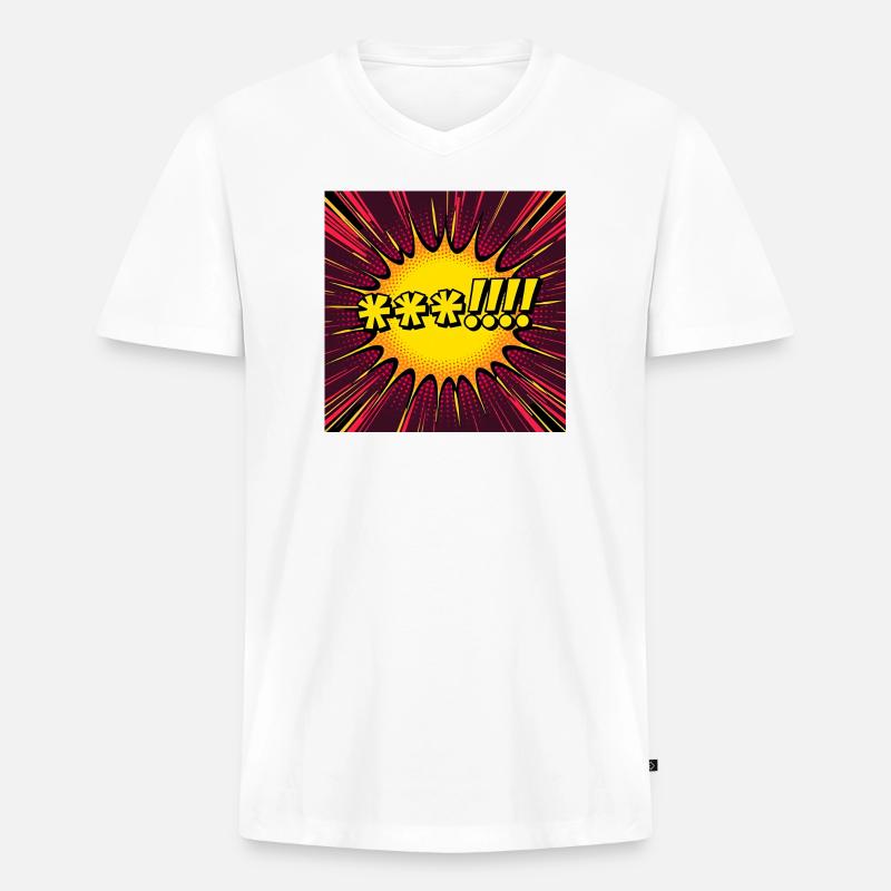 Comic Explosion Gelb-Pop - Männer Premium Bio T-Shirt mit V-Ausschnitt - Weiß
