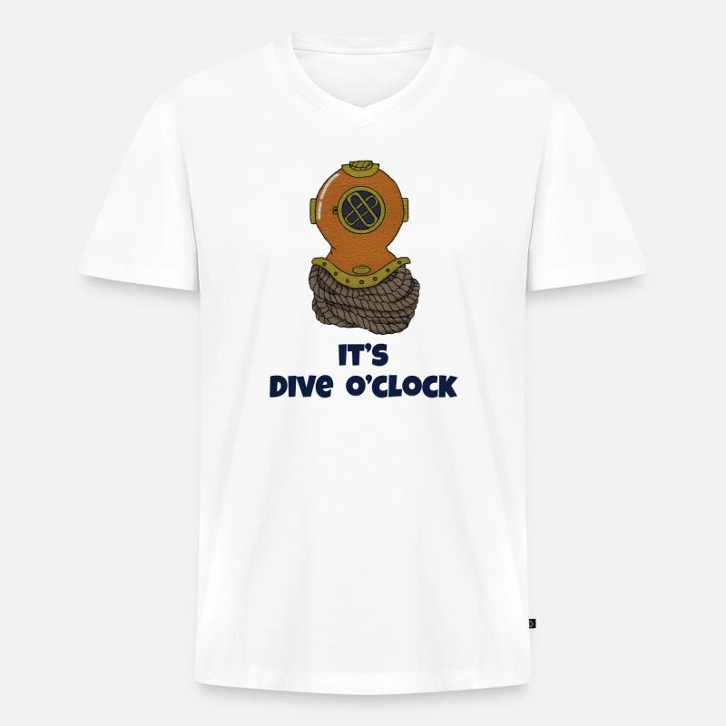 Sein Dive oclock Taucherhelm - Männer Premium Bio T-Shirt mit V-Ausschnitt - Weiß