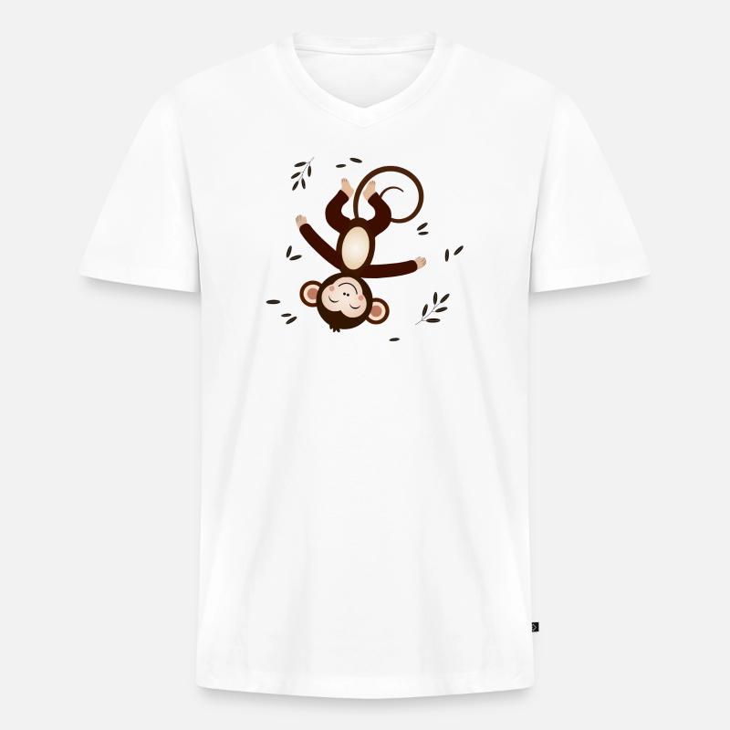 Entspanntes Äffchen – Verspieltes Tiermotiv - Männer Premium Bio T-Shirt mit V-Ausschnitt - Weiß