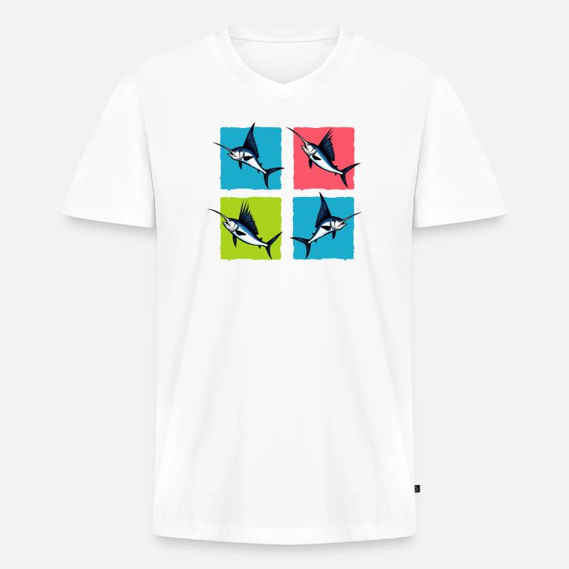 Schwertfisch - Männer Premium Bio T-Shirt mit V-Ausschnitt - Weiß