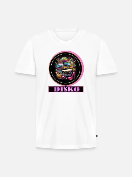 Disco Retro Cassette Neon Gloss - Men's Premium Organic T-shirt with V-neck - white
