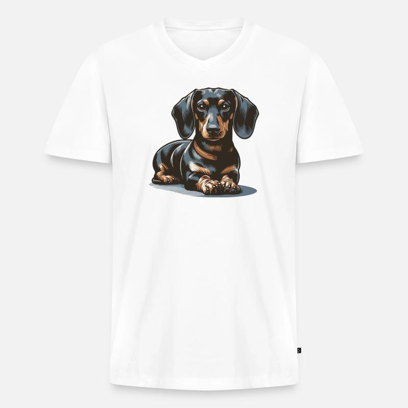 Dackel - Männer Premium Bio T-Shirt mit V-Ausschnitt - Weiß