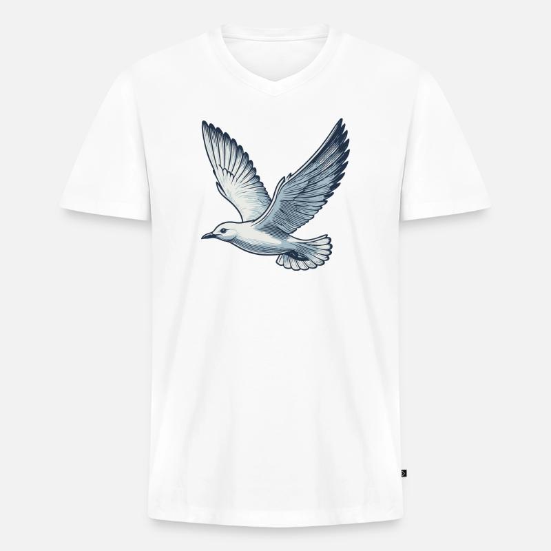 Möwe - Männer Premium Bio T-Shirt mit V-Ausschnitt - Weiß