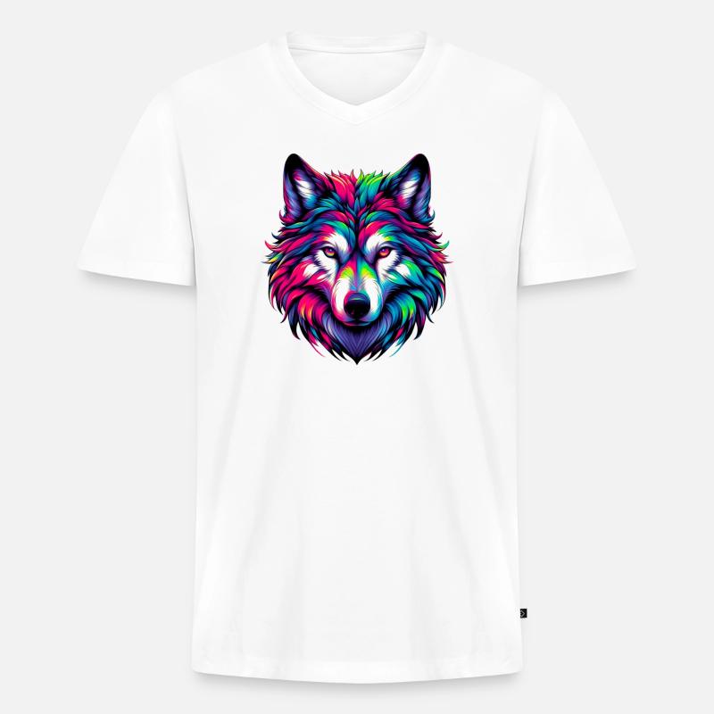 Wolf - Männer Premium Bio T-Shirt mit V-Ausschnitt - Weiß