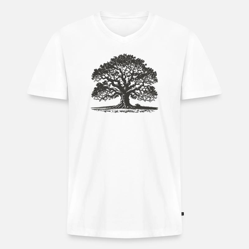 Eiche - Männer Premium Bio T-Shirt mit V-Ausschnitt - Weiß