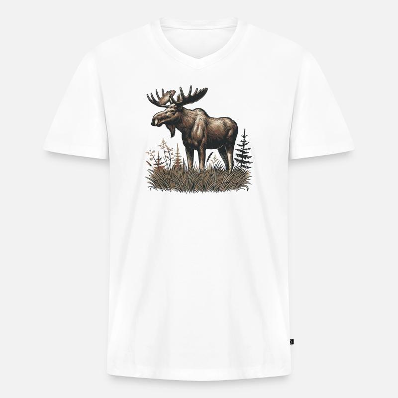 Elch - Männer Premium Bio T-Shirt mit V-Ausschnitt - Weiß