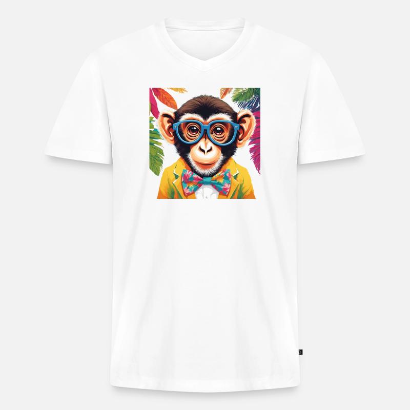 Lebendiger Affe in stilvoller Kleidung - Männer Premium Bio T-Shirt mit V-Ausschnitt - Weiß