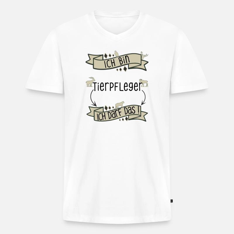 Lustiger Tierpfleger Spruch - ich darf das! - Männer Premium Bio T-Shirt mit V-Ausschnitt - Weiß