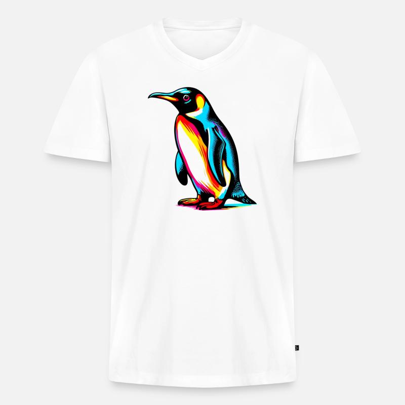 Pinguin - Männer Premium Bio T-Shirt mit V-Ausschnitt - Weiß