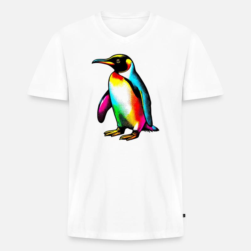 Pinguin - Männer Premium Bio T-Shirt mit V-Ausschnitt - Weiß