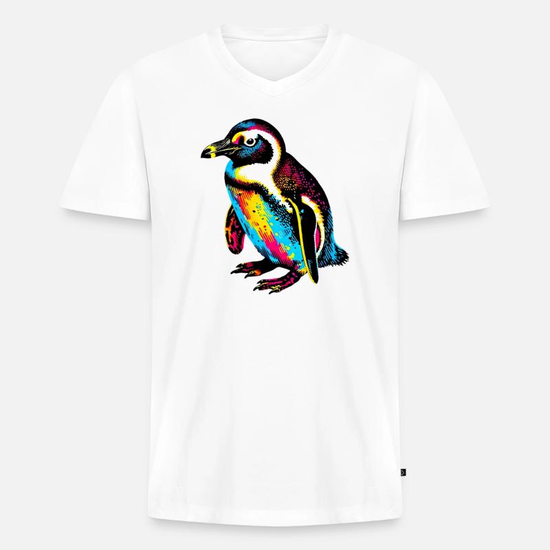 Pinguin - Männer Premium Bio T-Shirt mit V-Ausschnitt - Weiß