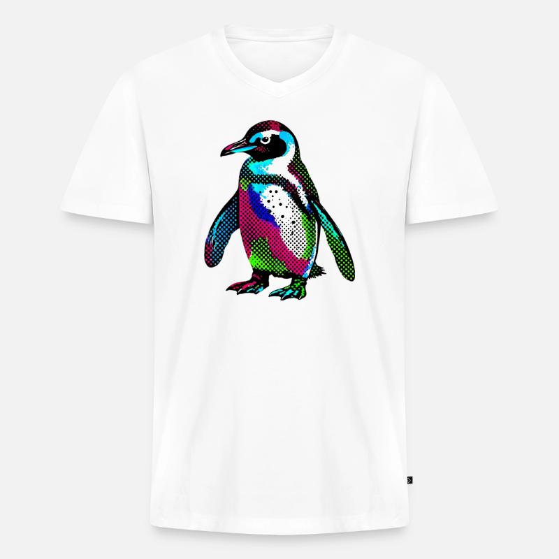 Pinguin - Männer Premium Bio T-Shirt mit V-Ausschnitt - Weiß