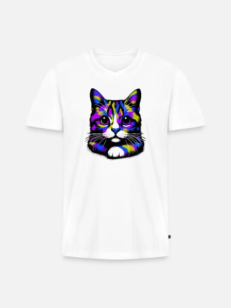 Cat - Men's Premium Organic T-shirt with V-neck - white