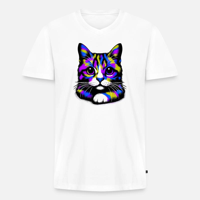 Katze - Männer Premium Bio T-Shirt mit V-Ausschnitt - Weiß