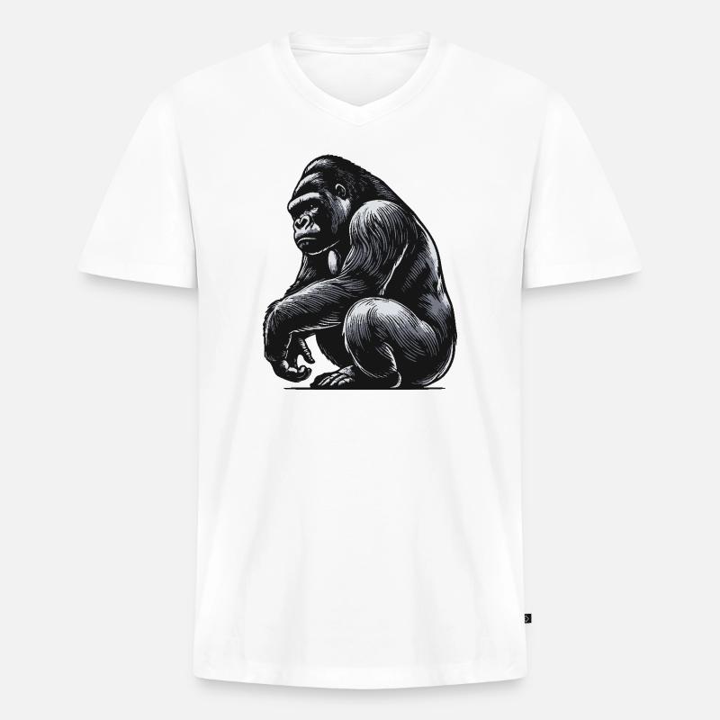 Gorilla - Männer Premium Bio T-Shirt mit V-Ausschnitt - Weiß